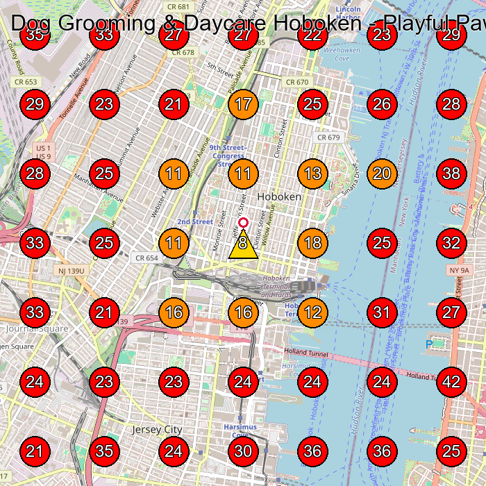 Dog Grooming & Daycare Hoboken - Playful Paws USA GeoGrid visibility map for Pet Groomer in Hoboken